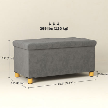 Storage Ottoman Bench, Velvet Upholstered Foldable Ottoman Footrest, Foot Stool with Wood Legs for Living Room, Bedroom
