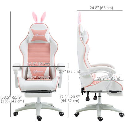 Cute Racing Gamer Chair, PU Leather Gaming Chair with Footrest, Headrest and Lumbar Support, Pink