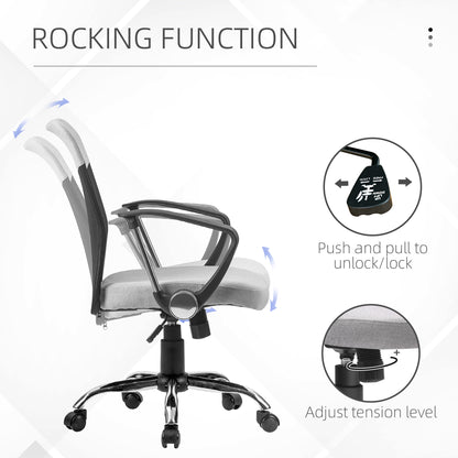 Mid Back Office Chair, Linen Adjustable Office Chair with Lumbar Back Support, Arm, Adjustable Height, Grey