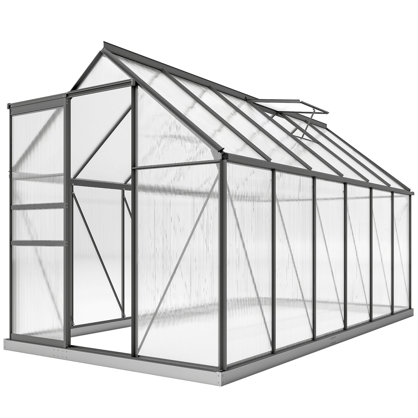 6' x 12' x 6.5' Polycarbonate Greenhouse, Walk-in Green House with Adjustable Roof Vent Galvanized Base Sliding Door Rain Gutter for Outdoor Garden Backyard, Charcoal Grey