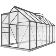 6' x 12' x 6.5' Polycarbonate Greenhouse, Walk-in Green House with Adjustable Roof Vent Galvanized Base Sliding Door Rain Gutter for Outdoor Garden Backyard, Charcoal Grey