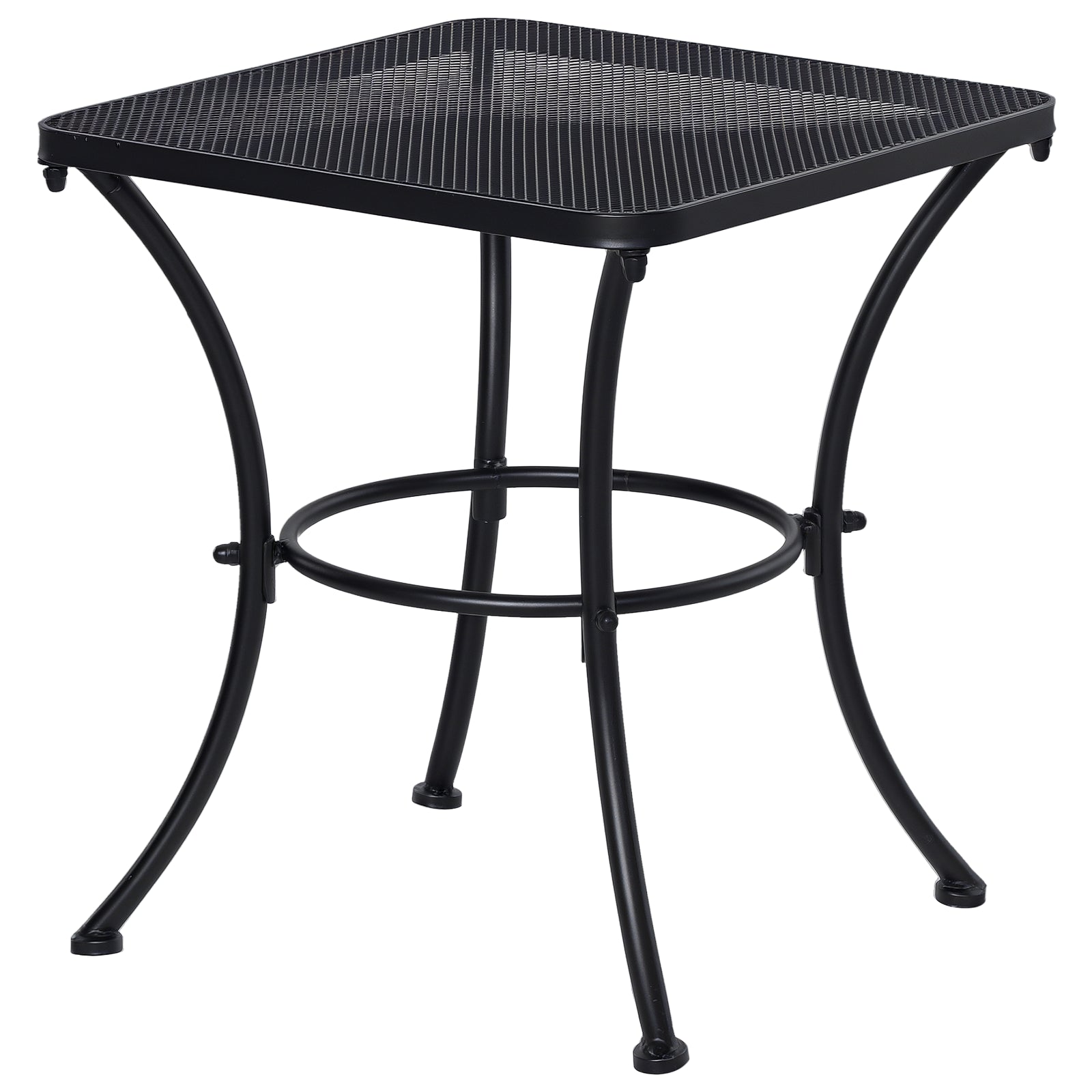 Square Outdoor Side Table, Metal Outdoor Patio Table, Garden Coffee Side Bistro Tables with Mesh Grid Top for Balcony, Porch, Backyard, 17.7" x 17.7" x 19.7", Black