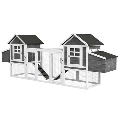 123" Extra Large Chicken Coop Wooden Poultry House Rabbit Hutch Hen Backyard with Run Ramps and Nesting Boxes, Grey