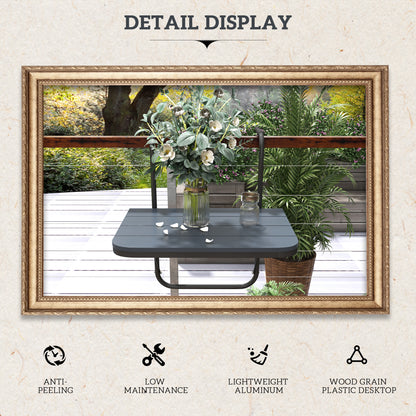 Outdoor Hanging Table, Adjustable Balcony Railing Table, Aluminum Mounting Wall Desk Rack, Foldable Outdoor Flower Stand Serving Table Rectangle, Black