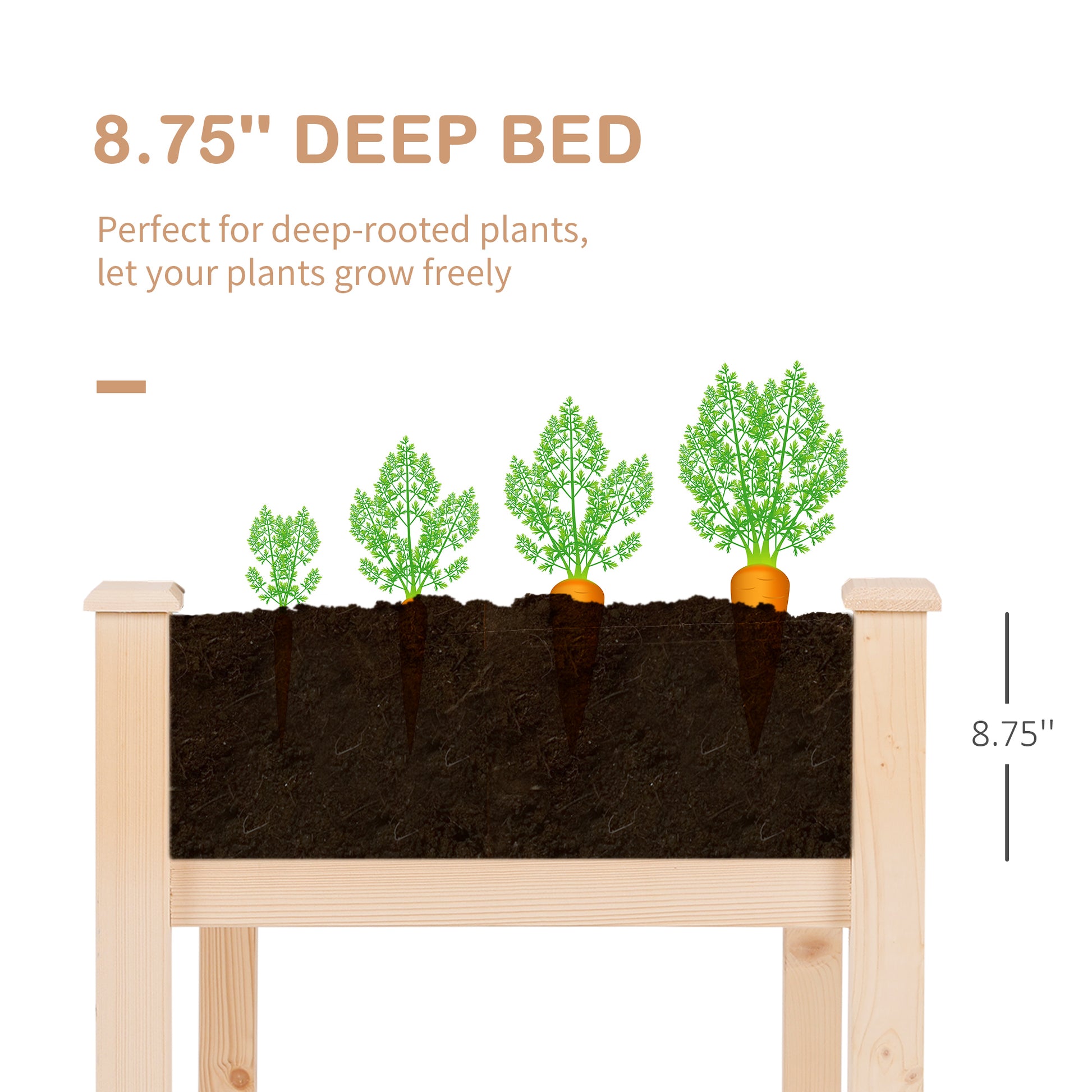 48" x 22" x 30" Wooden Patio Raised Garden Bed Planter, Elevated Planter Box with Legs, Outdoor Flower Stand with Inner Bag, Natural Wood Colour
