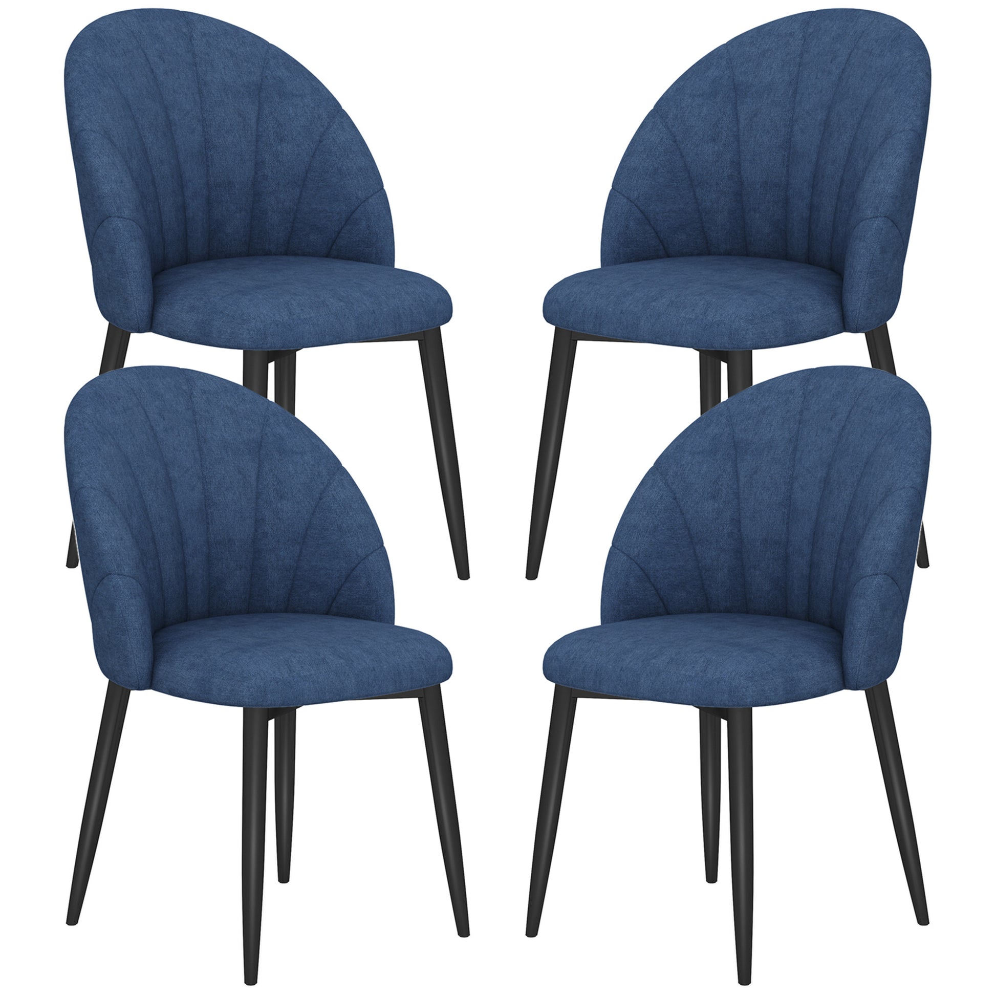 Modern Dining Chairs Set of 4, Upholstered Dining Room Chairs with Metal Legs, Shell Backrest, Padded Seat, Blue