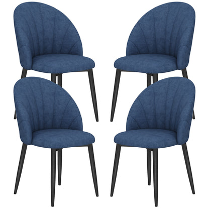 Modern Dining Chairs Set of 4, Upholstered Dining Room Chairs with Metal Legs, Shell Backrest, Padded Seat, Blue