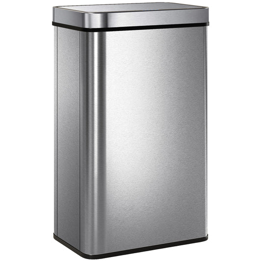 15.9 Gallon Sensor Can, Automatic Garbage Can with Soft-Close Lid, Fingerprint-Proof Stainless Steel, Silver