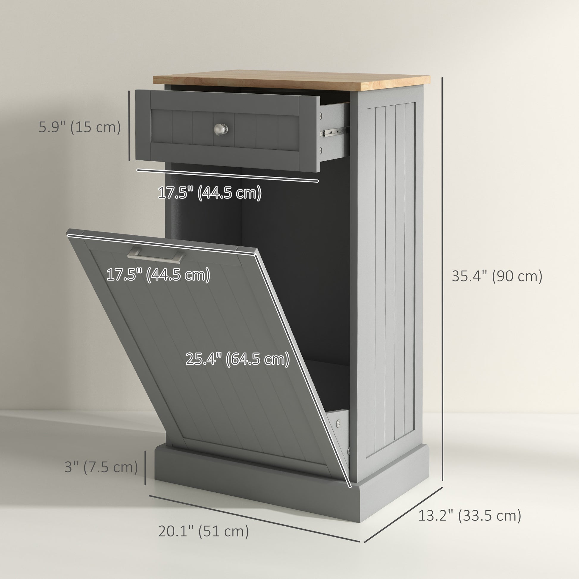 Kitchen Tilt Out Trash Bin Cabinet, Free Standing Recycling Cabinet, Trash Can Holder with Drawer, Grey