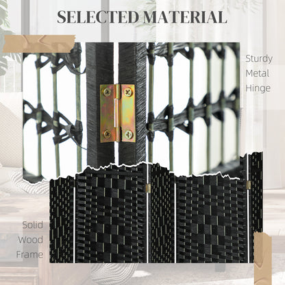 8 Panel Folding Room Divider, Portable Privacy Screen, Wave Fiber Room Partition for Home Office, Black