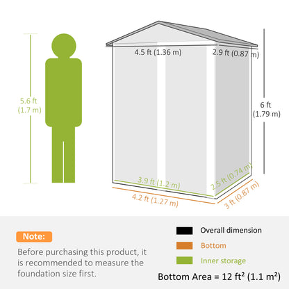 4.5 x 3ft Outdoor Storage Shed, Waterproof Metal Garden Shed with Lockable Door for Backyard, Patio, Lawn, Light Grey