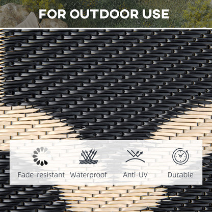 Reversible Outdoor RV Rug, 9' x 18' Patio Floor Mat, Plastic Straw Rug for Backyard, Deck, Picnic, Beach, Camping, Black and Beige