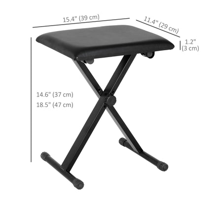 Adjustable Piano Bench, X-Style Folding Piano Stool with Padded Seat, Non-Slip Rubber Feet, Keyboard Chair, Black