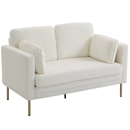 Loveseat Sofa, 55" Small Sofa Couch with 2 Pillows, Metal Legs for Living Room, Bedroom, Apartment, Cream White