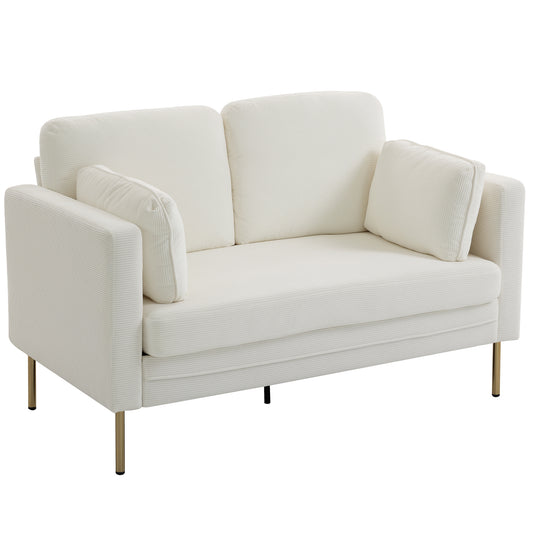 Loveseat Sofa, 55" Small Sofa Couch with 2 Pillows, Metal Legs for Living Room, Bedroom, Apartment, Cream White