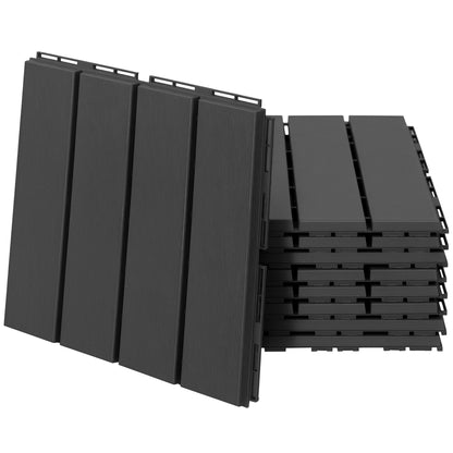 9 Pcs PP Interlocking Composite Deck Tile, 12" x 12" Outdoor Flooring Tiles for Indoor and Outdoor Use, Tools Free Assembly, Black