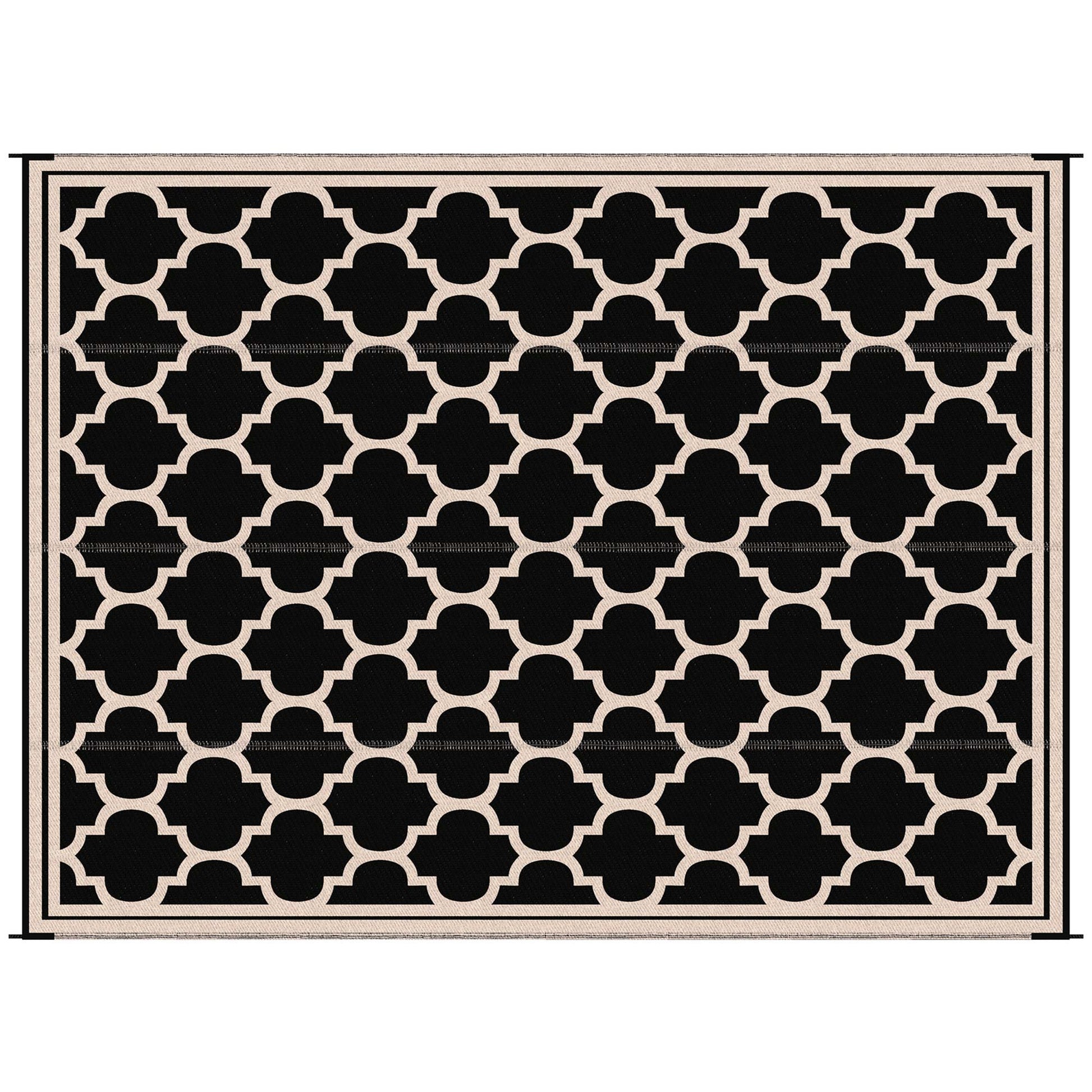9'x12' Reversible Outdoor RV Rug, Patio Floor Mat, Plastic Straw Rug for Backyard, Deck, Beach, Camping, Black