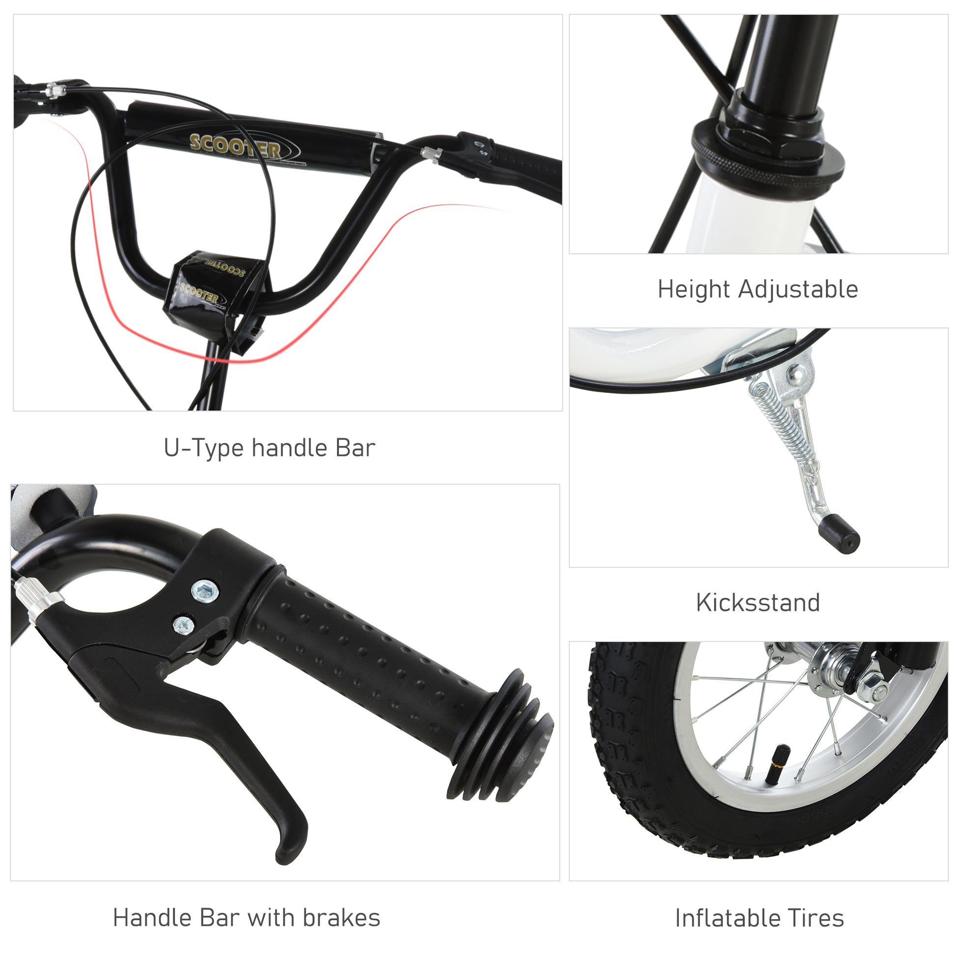 Aosom Dual Brakes Kick Scooter 12-Inch Inflatable Front Wheel Ride On Toy for Age 5+, White