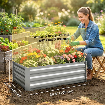 Set of 2 Galvanized Raised Beds for Garden, Outdoor Planter Box for Flowers, Herbs and Vegetables, Light Grey