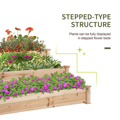49" x 49" x 22" 3-Tier Raised Garden Bed Wooden Planter Kit Elevated Plant Box Stand for Yard, Patio, Natural