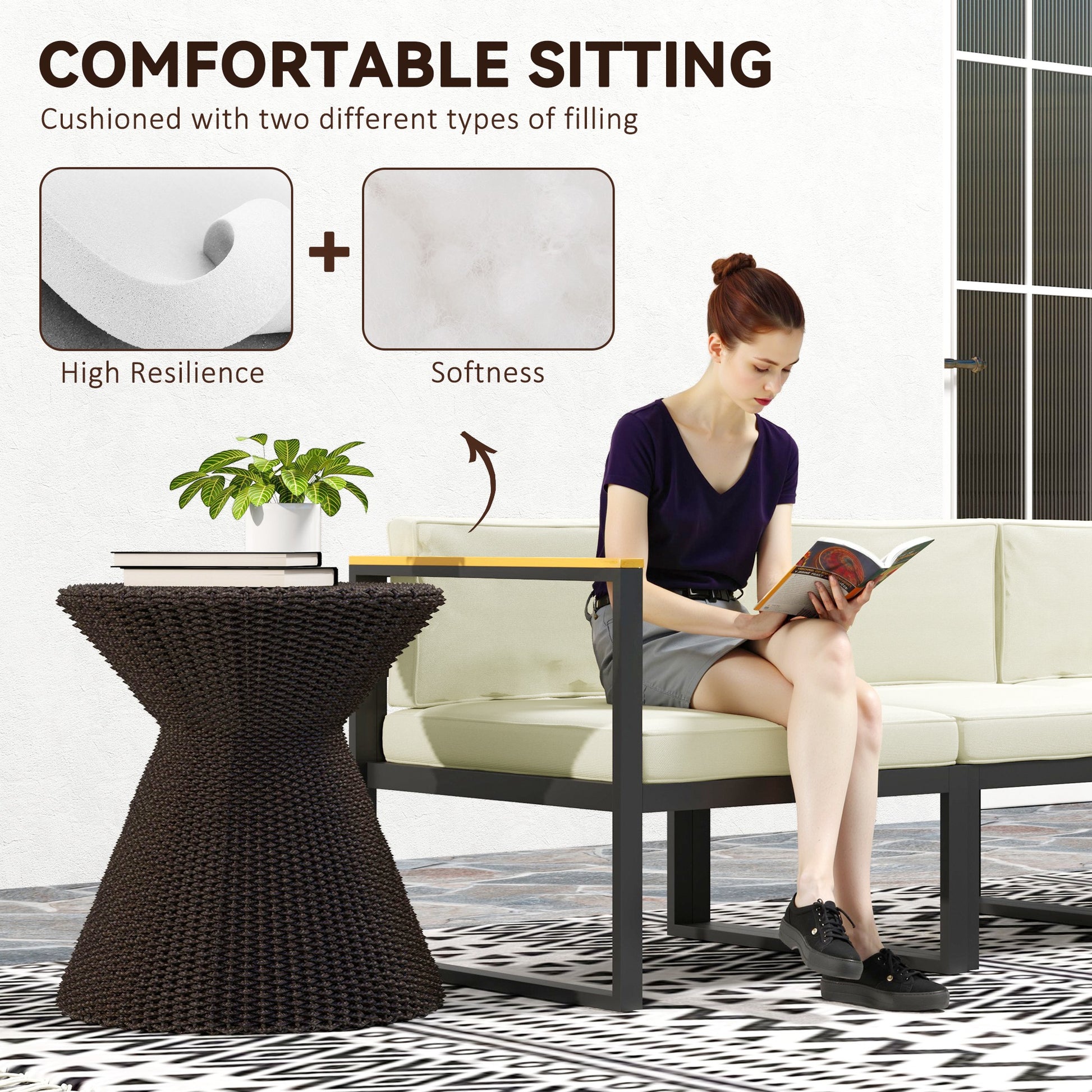Replacement Cushions for Rattan Furniture, 14 Piece Outdoor Seat Cushion Pad for Patio Set, 7 Seat and 7 Back, Cream
