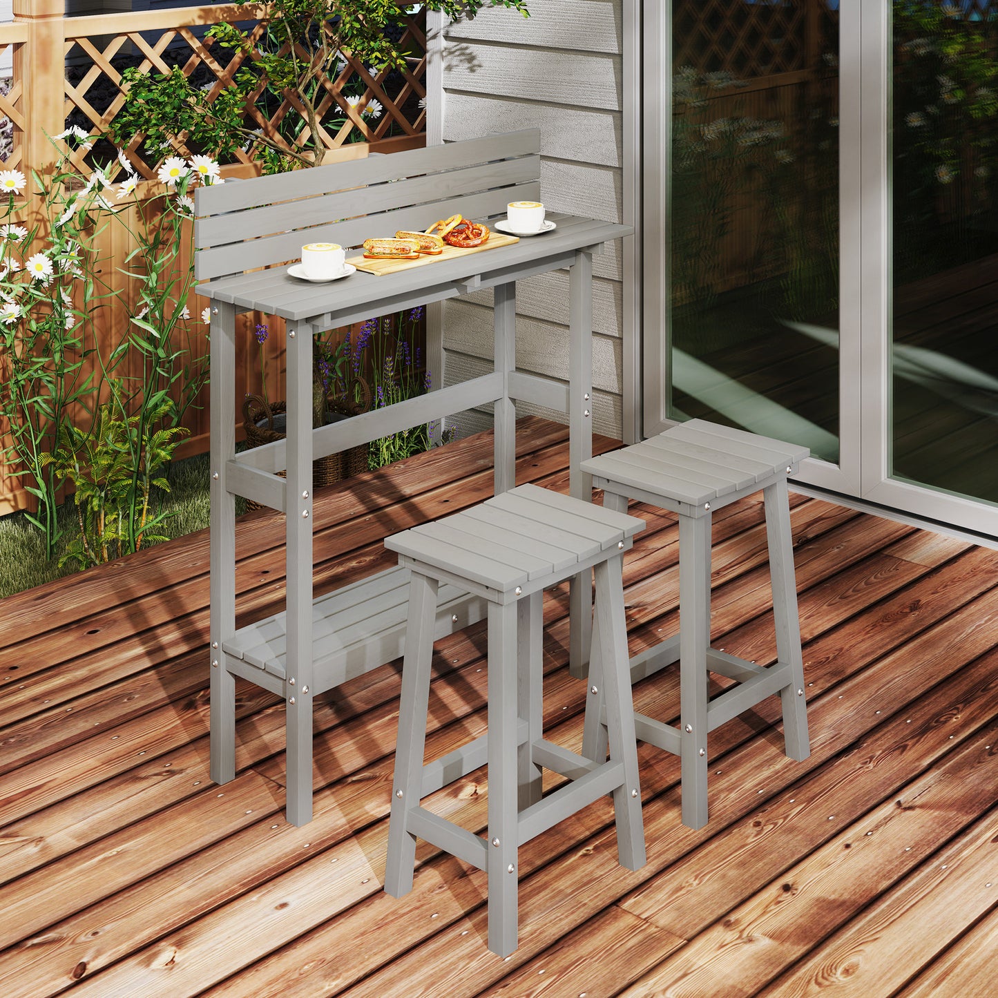 3 Piece Patio Bar Set with 43"H Bar Table and 2 Bar Stools, for Balcony, Backyard, Porch