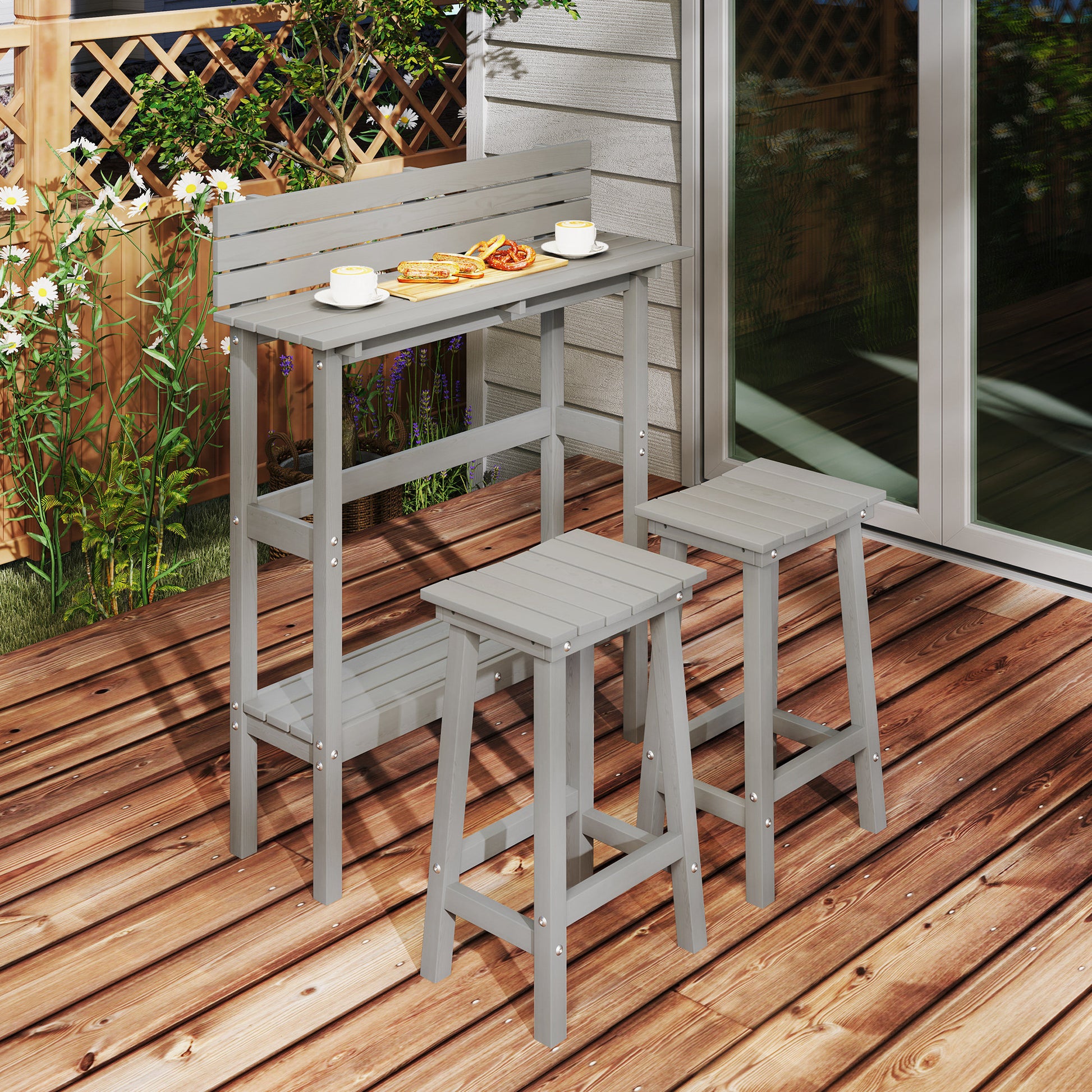 3 Piece Patio Bar Set with 43"H Bar Table and 2 Bar Stools, for Balcony, Backyard, Porch