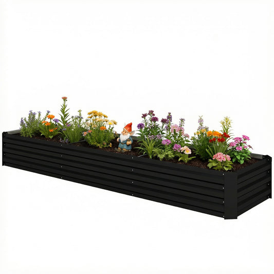 8'x2'x1' Galvanized Raised Bed, Large Elevated Planter Box for Growing Flowers, Herbs and Vegetables, Black