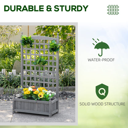 Raised Garden Bed with Trellis for Climbing Vines, 25.2" x 11" x 47.2" Wood Planter Box for Garden, Free Standing Flower Bed, Indoor Outdoor Display Rack, Grey