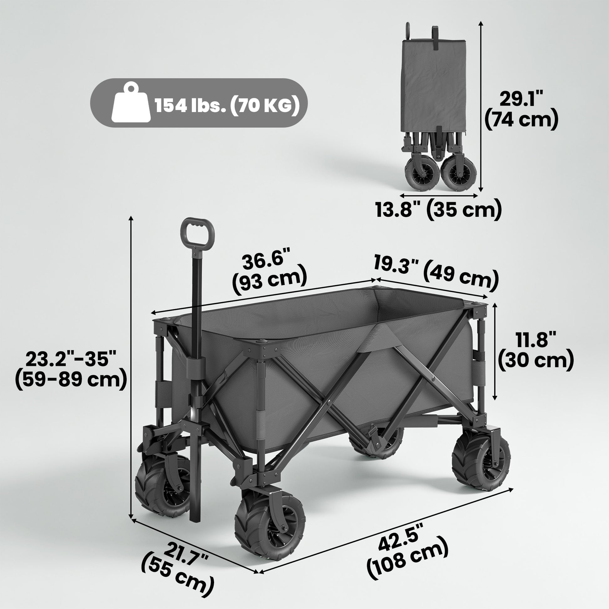 Outdoor Pull Along Trailer Folding Camping Trailer for Beach Garden with Handle, Anti-Slip Wheel - Dark Grey