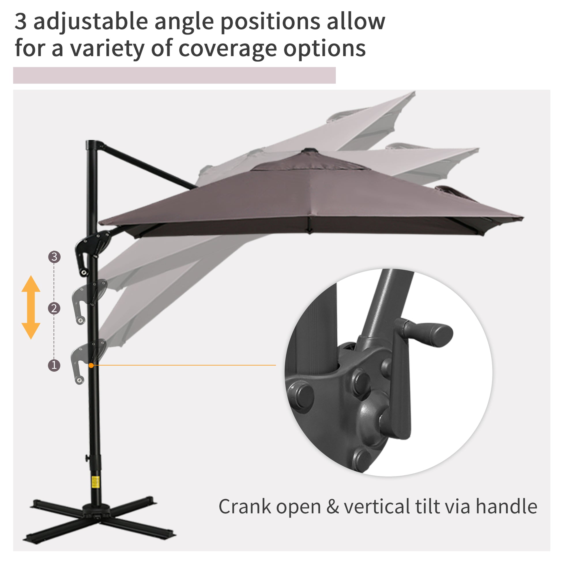 8'x8' Square Patio Hanging Offset Umbrella, Outdoor Cantilever Parasol w/ Cross Base, Light Brown