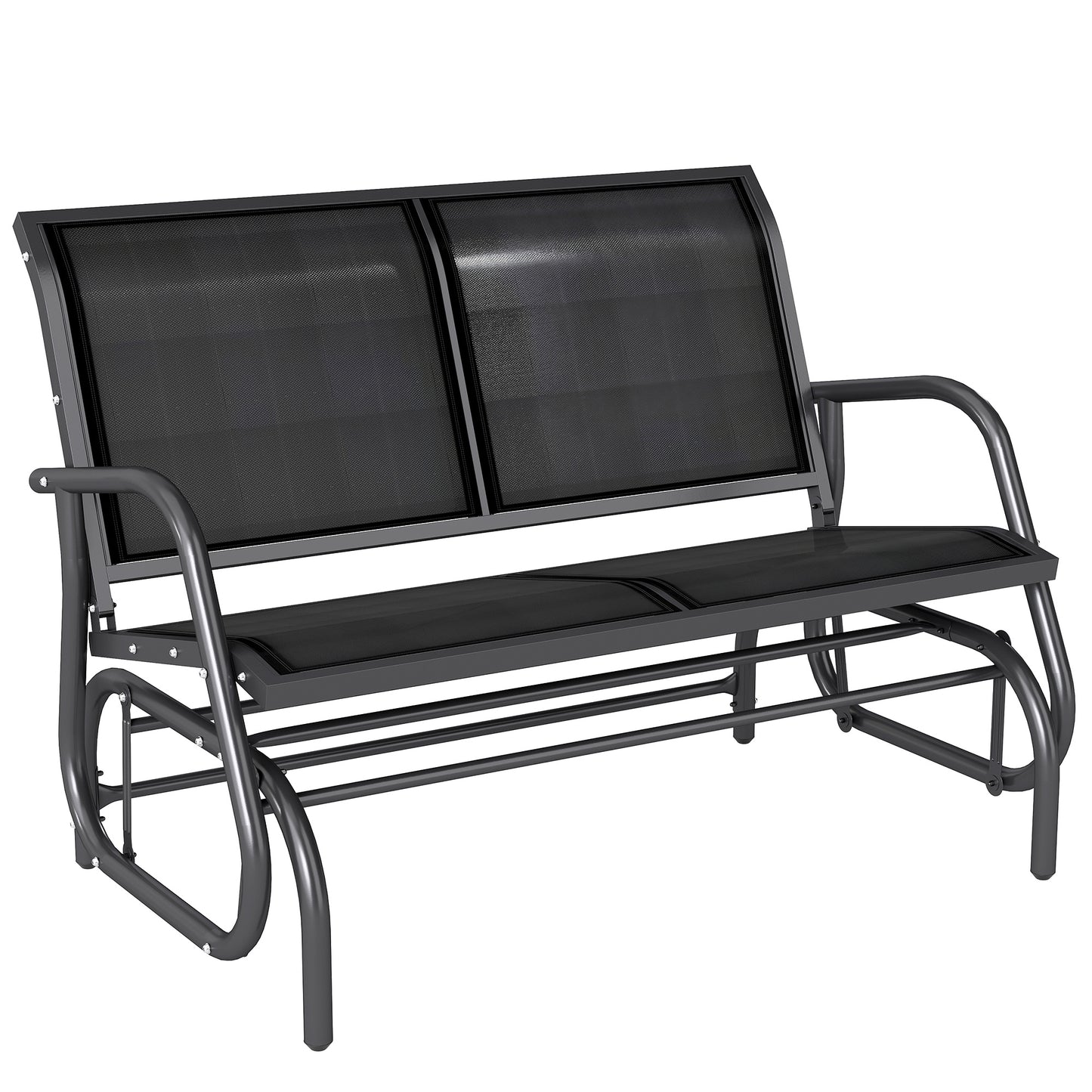 Patio Double Glider Bench Swing Chair Rocker Heavy-Duty Loveseat Outdoor Garden Rocking Bench Steel Frame Sling Fabric Seat Black