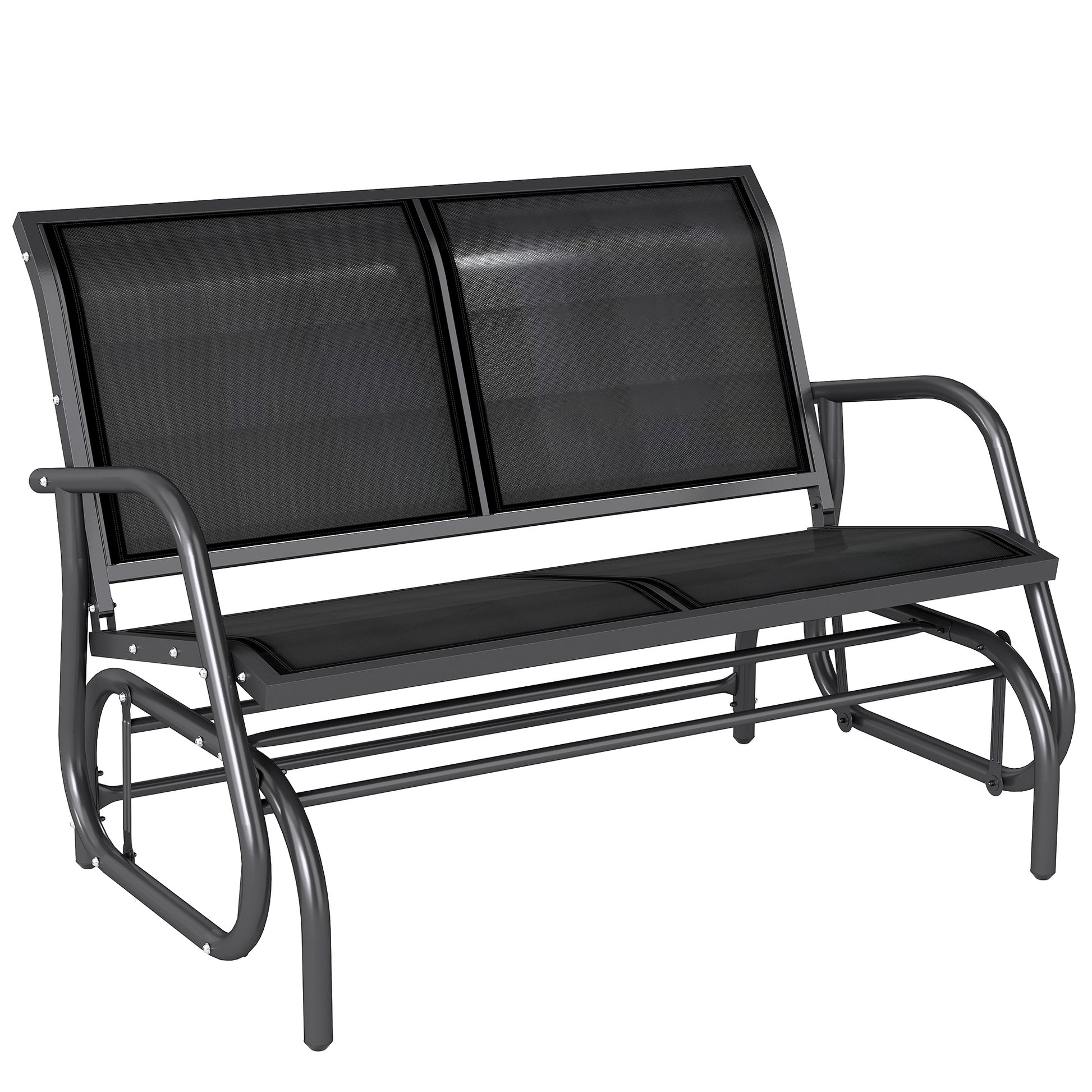 Patio Double Glider Bench Swing Chair Rocker Heavy-Duty Loveseat Outdoor Garden Rocking Bench Steel Frame Sling Fabric Seat Black