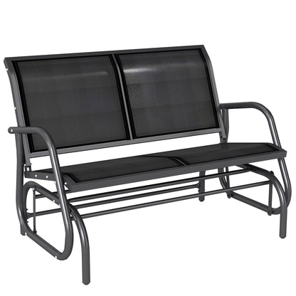 Patio Double Glider Bench Swing Chair Rocker Heavy-Duty Loveseat Outdoor Garden Rocking Bench Steel Frame Sling Fabric Seat Black
