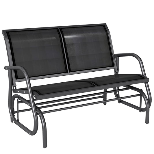 Patio Double Glider Bench Swing Chair Rocker Heavy-Duty Loveseat Outdoor Garden Rocking Bench Steel Frame Sling Fabric Seat Black