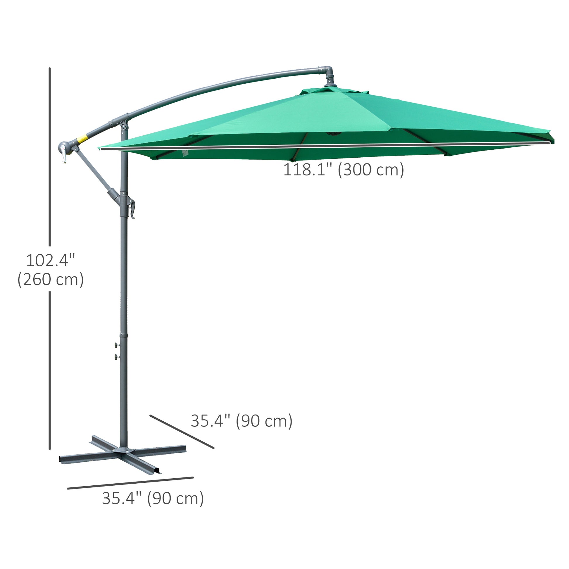 10ft Offset Patio Umbrella with Base, Garden Hanging Parasol with Crank, Banana Cantilever Umbrella Sun Shade, Green