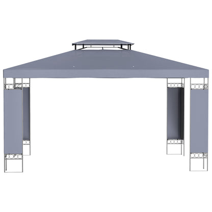 10' x 13' Outdoor Gazebo, Double Roof Patio Gazebo Canopy Shelter with Screen Decorate Corner Frame, Grey