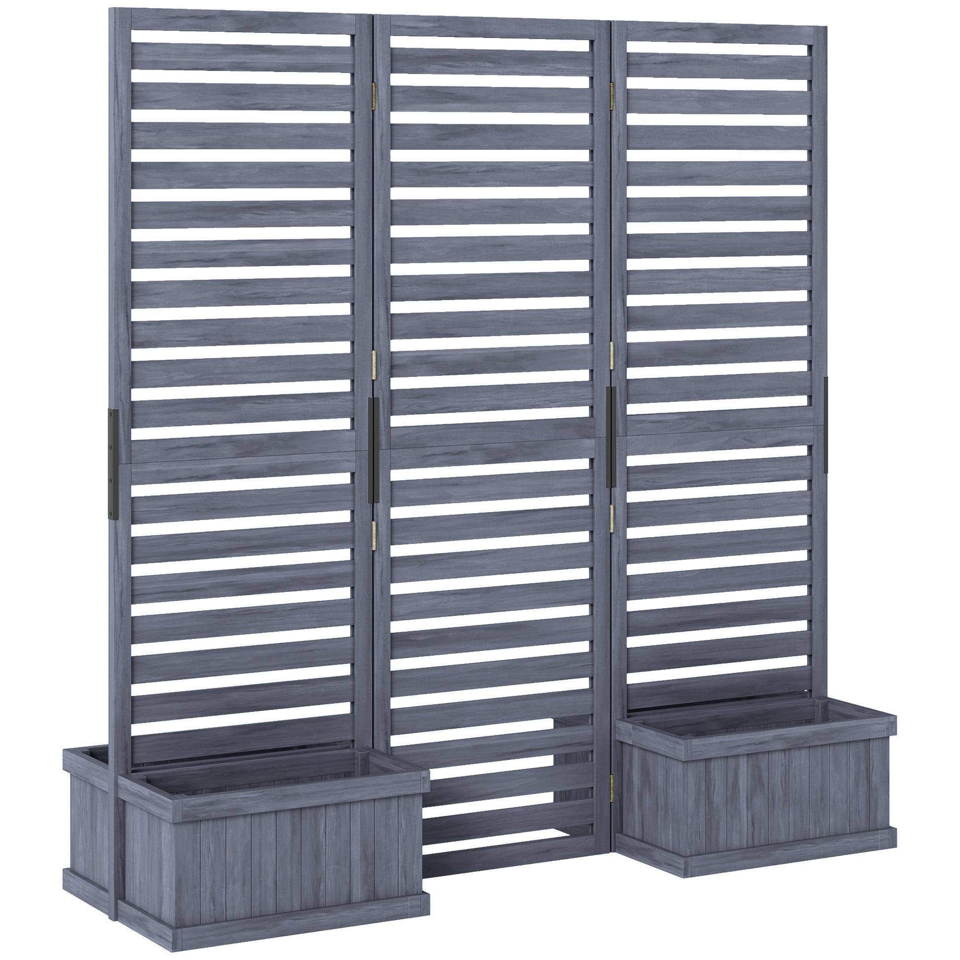 Outdoor Privacy Screen Wood Privacy Panel with 4 Planter Boxes, Raised Bed with 3 Panels, Drainage Holes