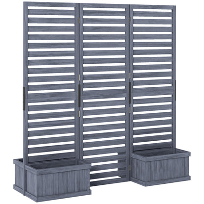 Outdoor Privacy Screen Wood Privacy Panel with 4 Planter Boxes, Raised Bed with 3 Panels, Drainage Holes
