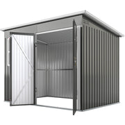 8.5' x 6' Galvanised Steel Outdoor Storage Shed, Garden Shed with Window, Lockable Wide Doors and Air Vents, Grey