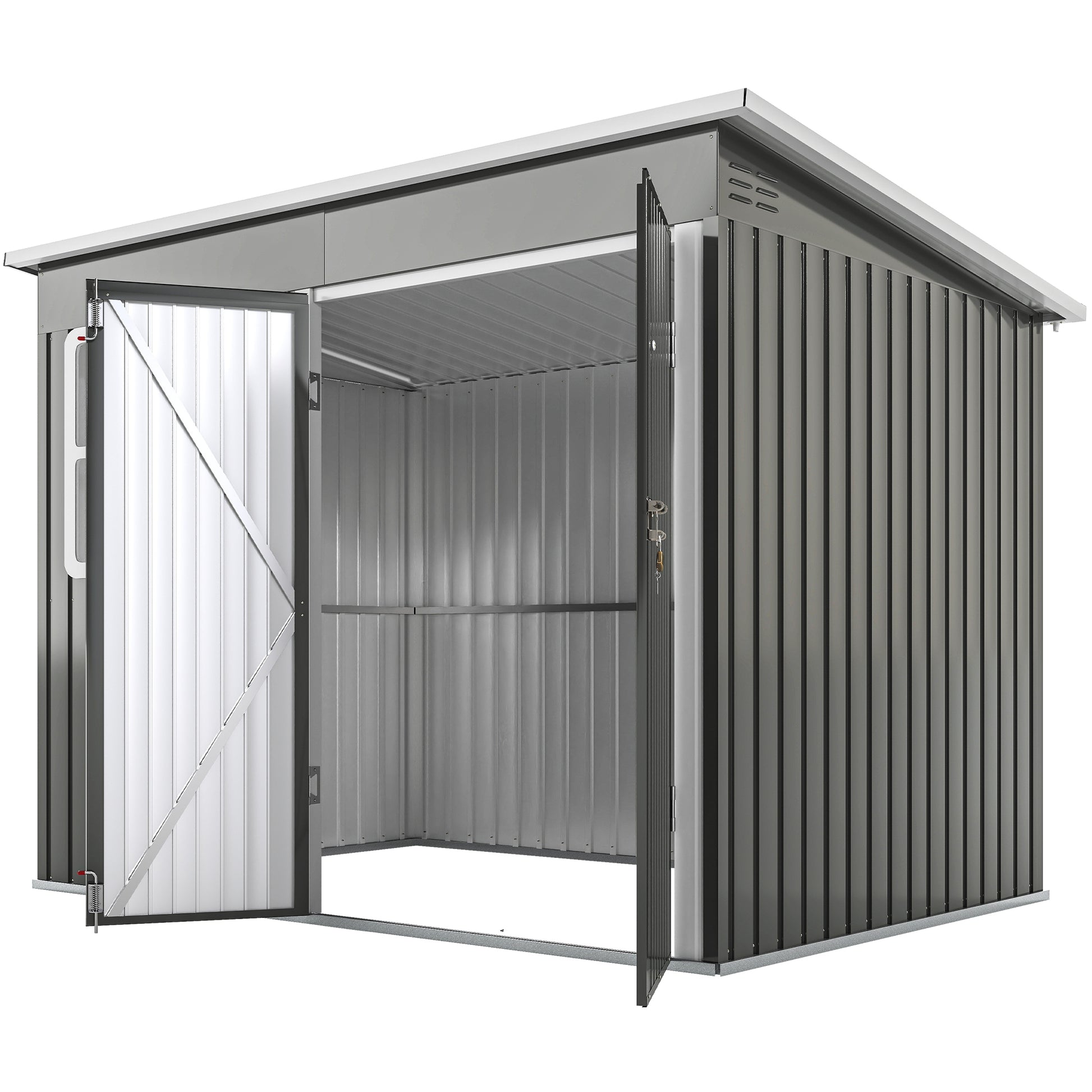 8.5' x 6' Galvanised Steel Outdoor Storage Shed, Garden Shed with Window, Lockable Wide Doors and Air Vents, Grey