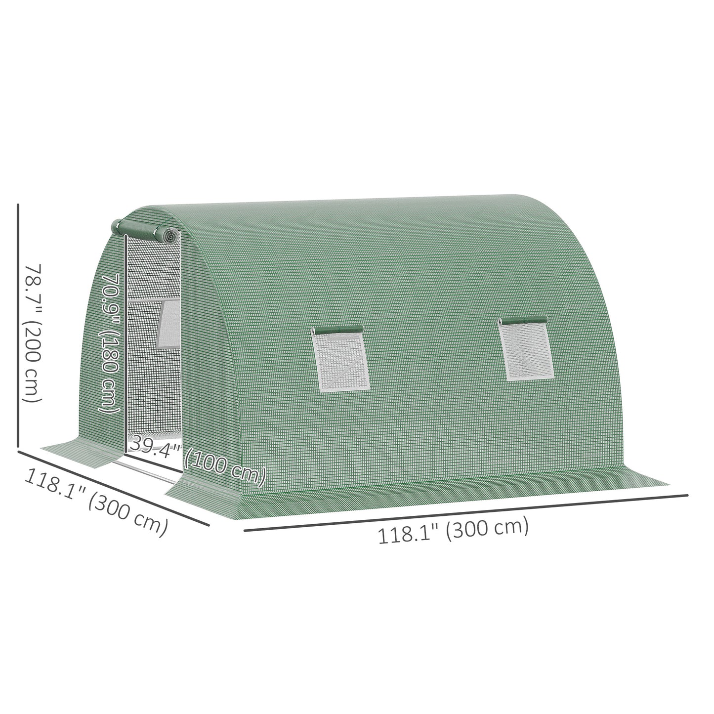 Walk-In Tunnel Greenhouse, Plant Hot House with 4 Windows and Zipper Door, 10' x 10' x 7' , Green