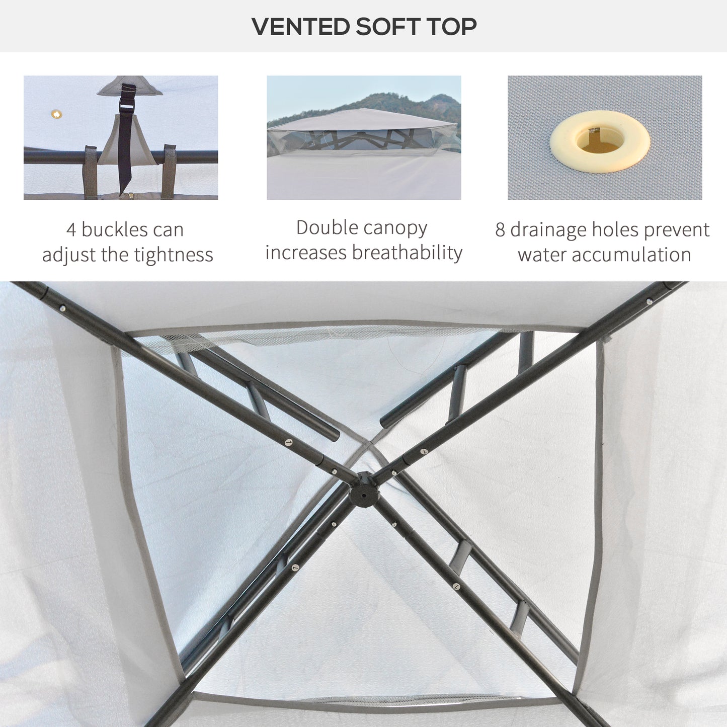 10' x 10' Patio Gazebo Pavilion, 2-Tier Roof Canopy Outdoor Event Tent with Steel Frame and Mosquito Netting for Garden, Yard and Sun Shade Use, Grey