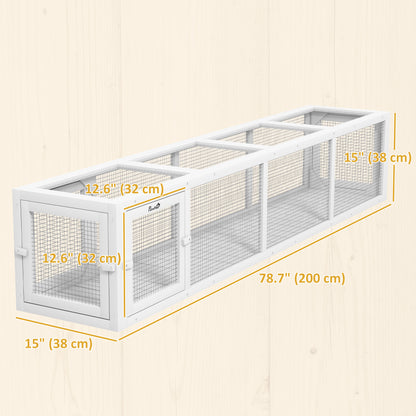 79" Long Cat Tunnel, Cat shelter L- Shape with Extendable Design, Cat Enclosure for Indoor/Outdoor Use, White