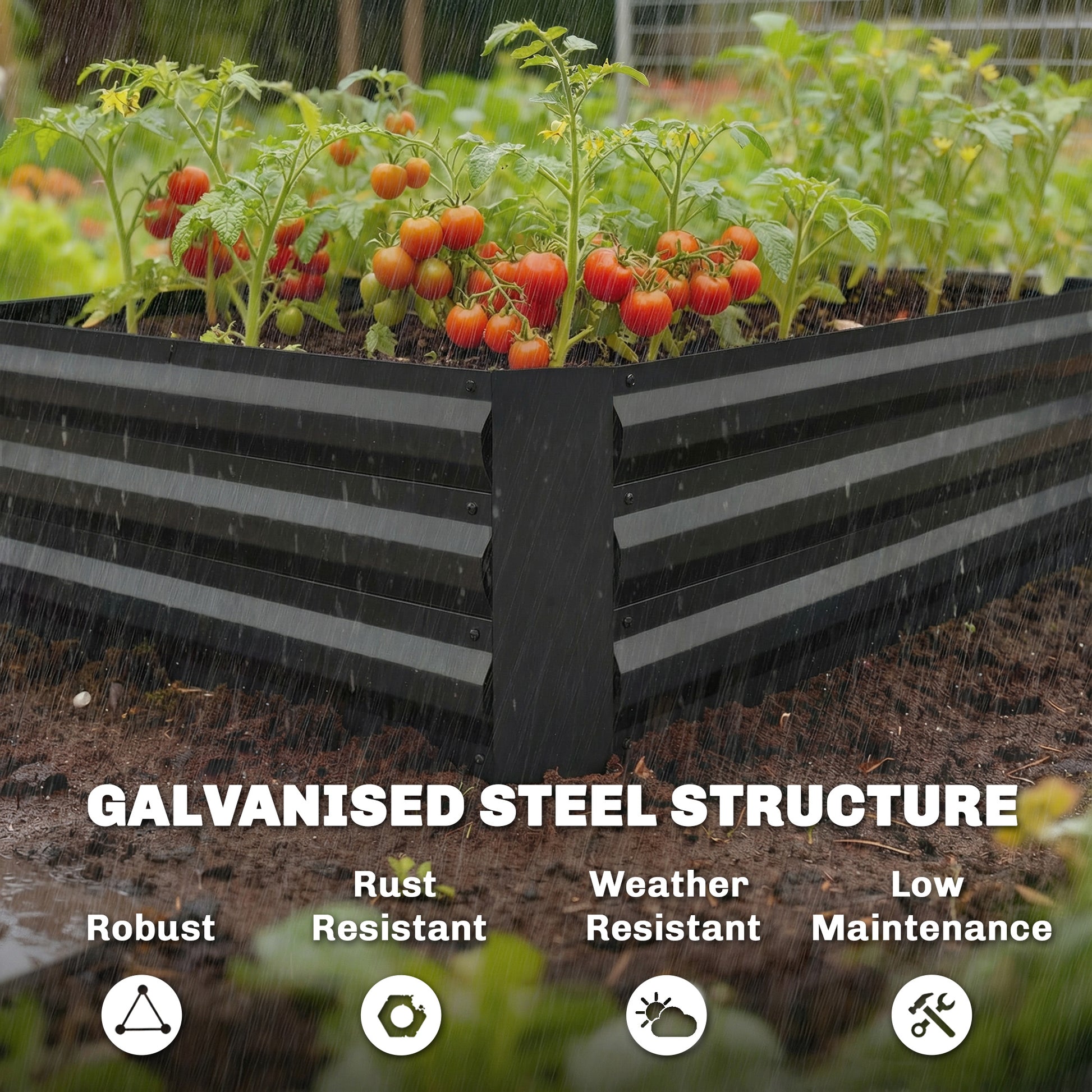 Galvanized Raised Garden Bed with Trellis for Climbing Plants, Outdoor Planter Box with Open Bottom, Black