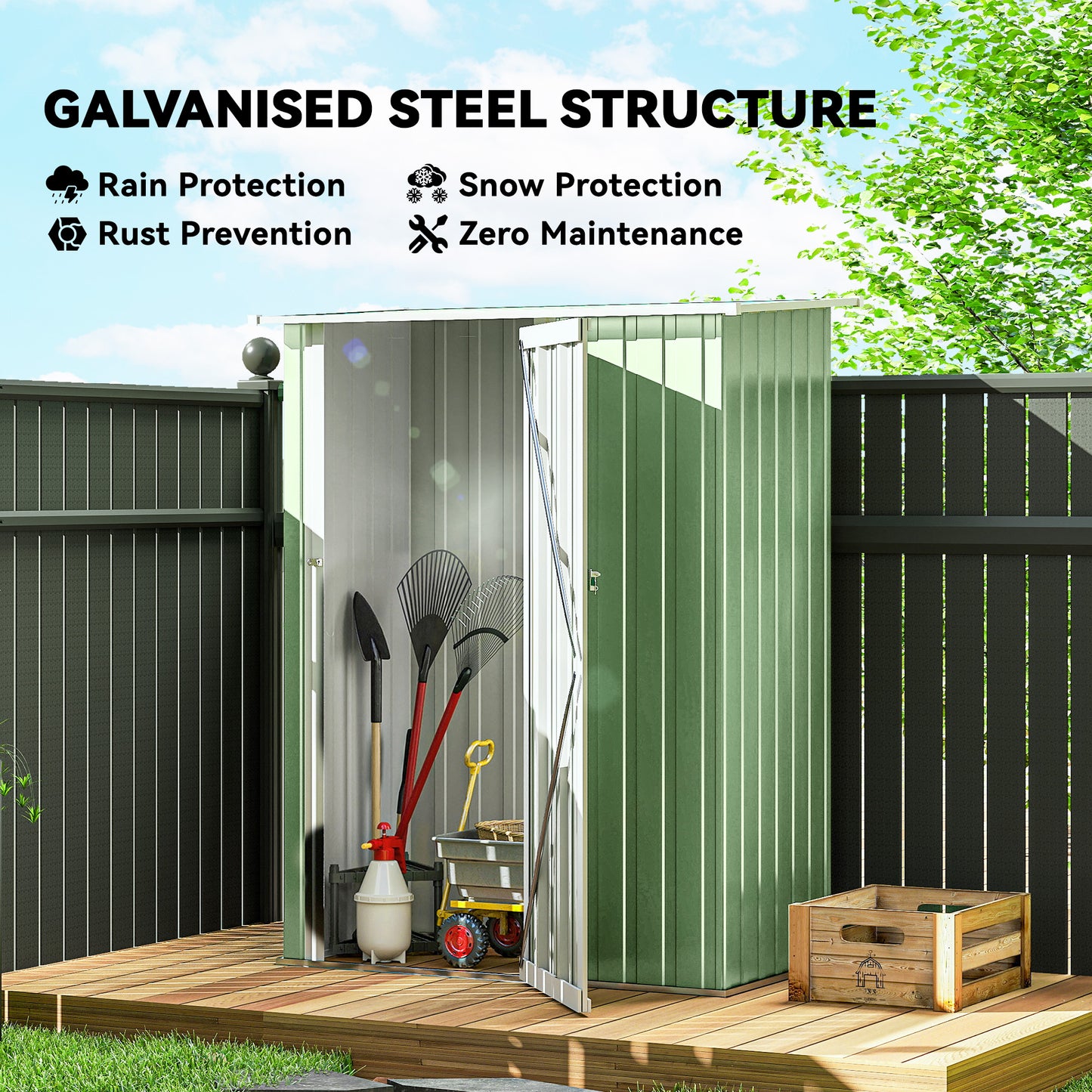 5 x 3ft Outdoor Storage Shed Metal Garden Shed Cabanon with Sloped Roof, Lockable Door for Tool, Light Green