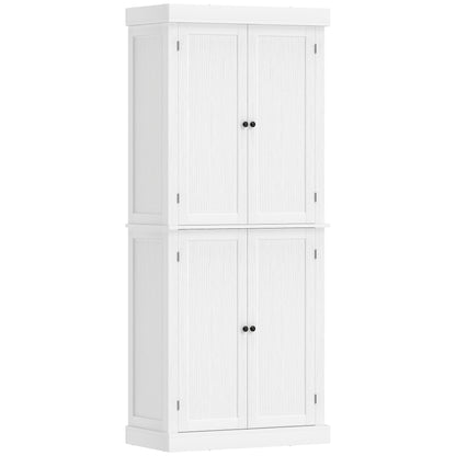72.5" Freestanding Kitchen Pantry Cabinet with 4 Doors, White