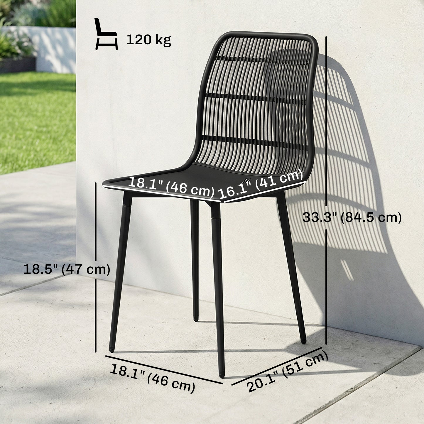 Set of 4 Outdoor Patio Dining Chairs, Durable Garden Chairs with Slotted Backrest Design for Dining Room, Kitchen and Outdoor Use, Black