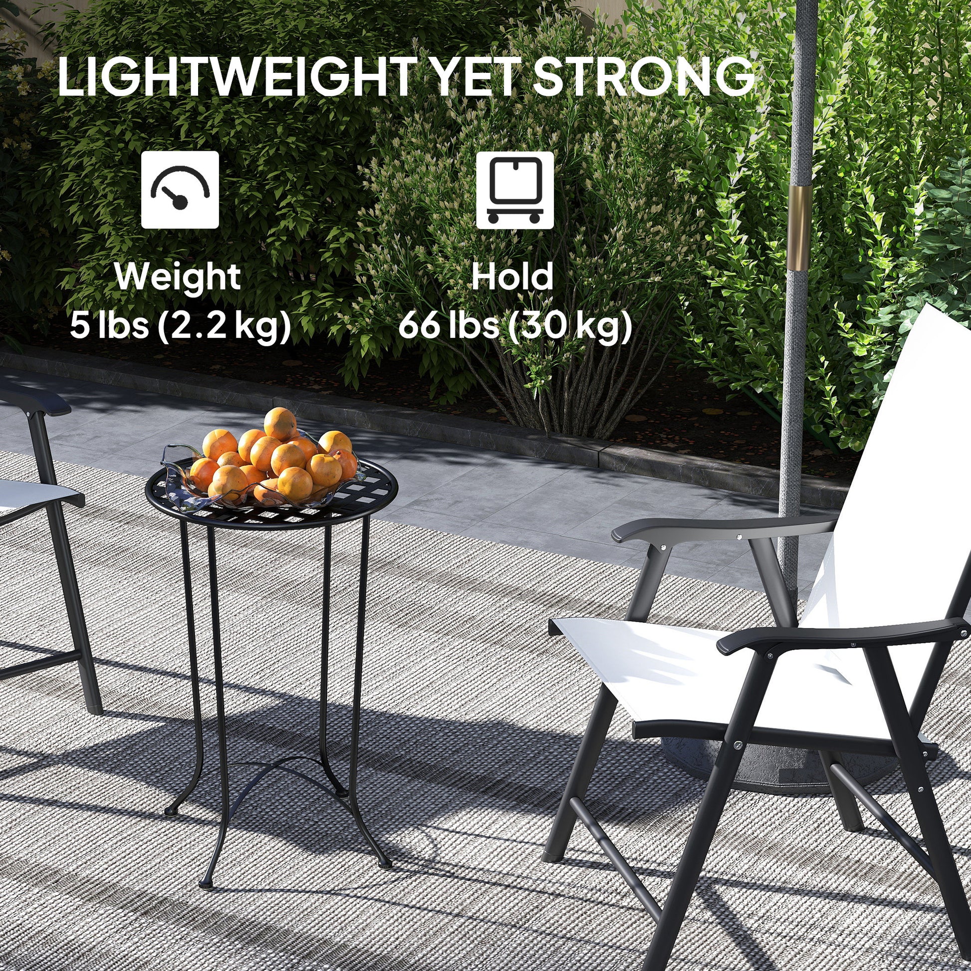16" Round Outdoor Table, Small Patio Side Table, Metal End Table Plant Stand with Grid Top for Indoor, Garden, Black