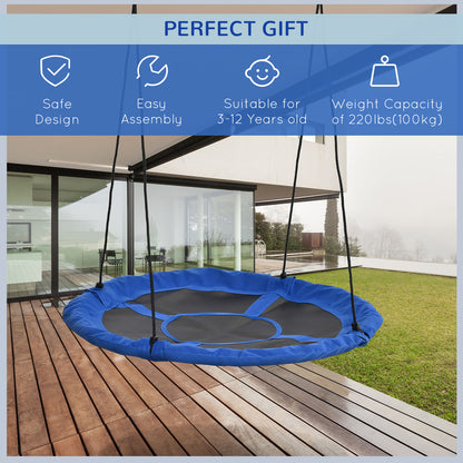 43.25" Saucer Swing, Nest Web Rope Seat with Adjustable Hanging Ropes, for Indoor Outdoor Children 3-12 Years Old, Blue